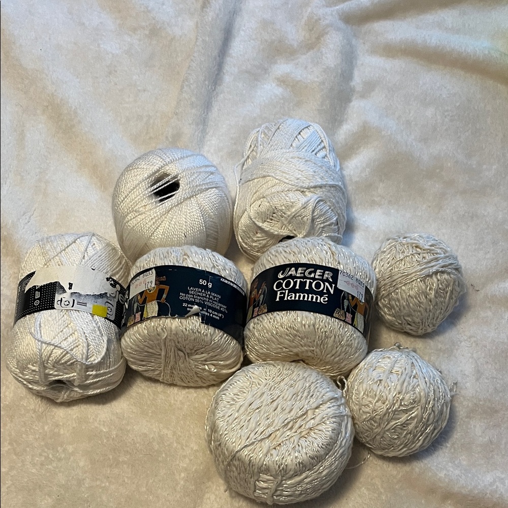 Bundle of white and off white cotton yarn Jaeger and Mayflower brands